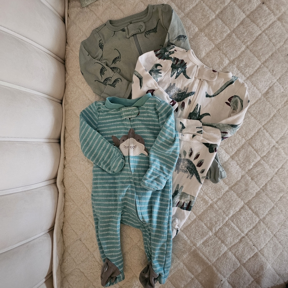 Carter's Dino-Themed Baby Bodysuits in Teal and White - Picture 2 of 10